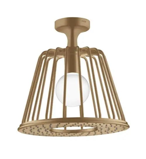 Deckenlampe mit metallischem, gebürstetem Bronze-Finish und gitterartigem Schirm, ausgestattet mit einer runden Lampenfassung. Produkt von AXOR.